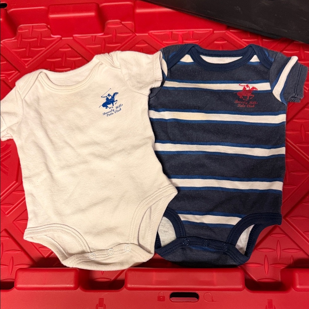 Beverly Hills Polo Club White Baby Onesie with Blue Logo